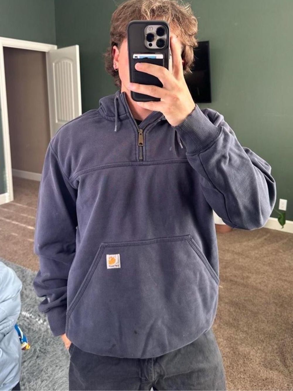 Carhartt Navy Blue Quarter-Zip Hooded Sweatshirt - Men